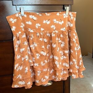 lub Monaco Orange silk layered ruffle flare mini skirt